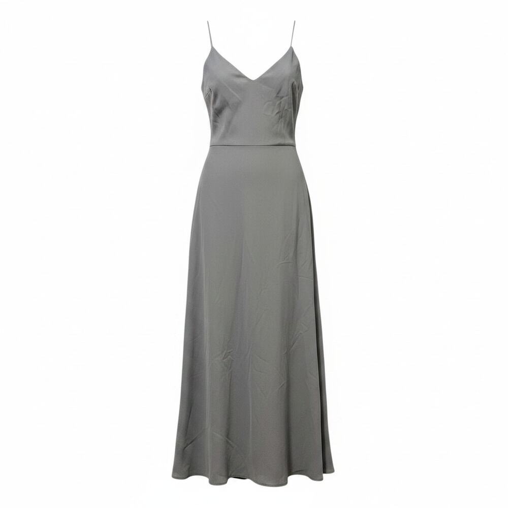 Womens Satin Slip Dress Gray Maxi Spaghetti Strap XS Evening Formal